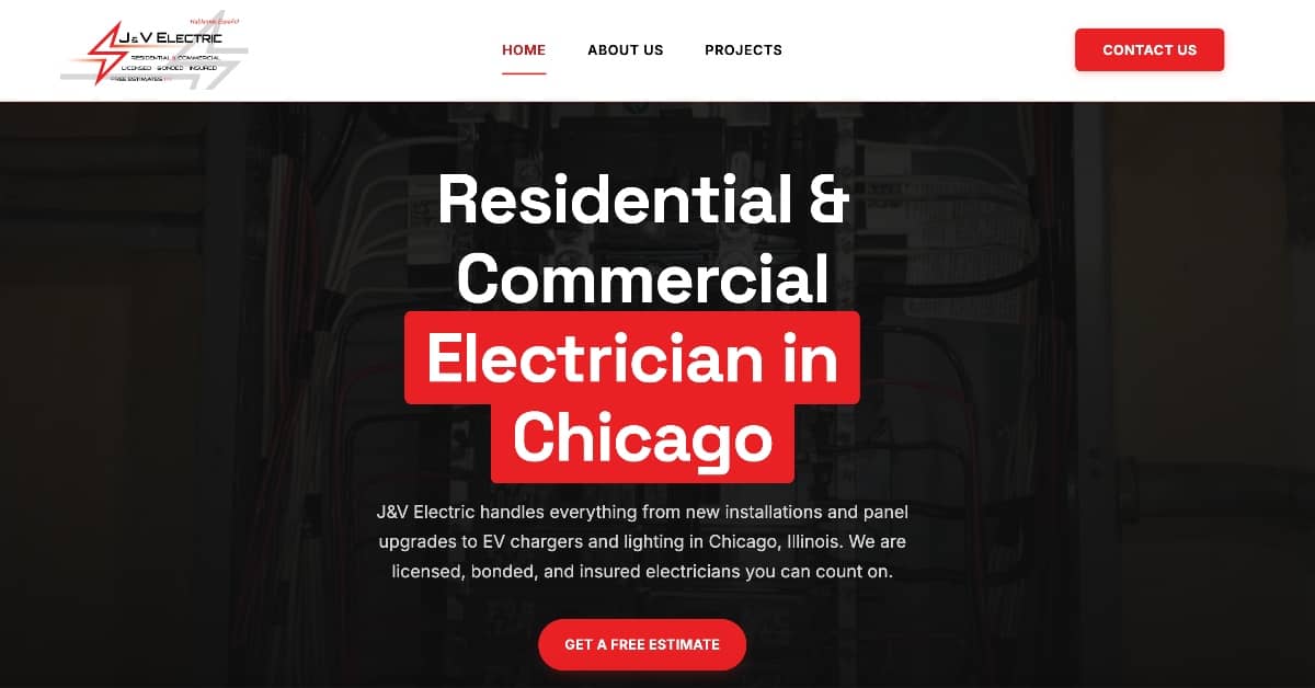J&V Electric website built by Electrician Web Design